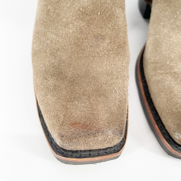 Frye Taupe Suede Leather Harness 12R Tall Square Toe Biker Boot Women's size 8.5 - Picture 7 of 12